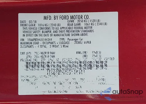 2018 Ford Mustang Ecoboost from USA, damaged, VIN 1FA6P8TH4J5144344